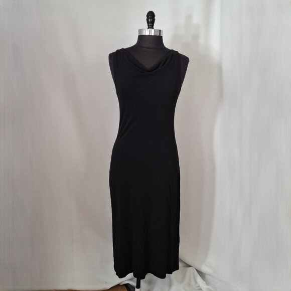 Black Midi Dress Cowl Neck A Line (Fabric Drapes Beautifully) Size Med - Picture 1 of 7